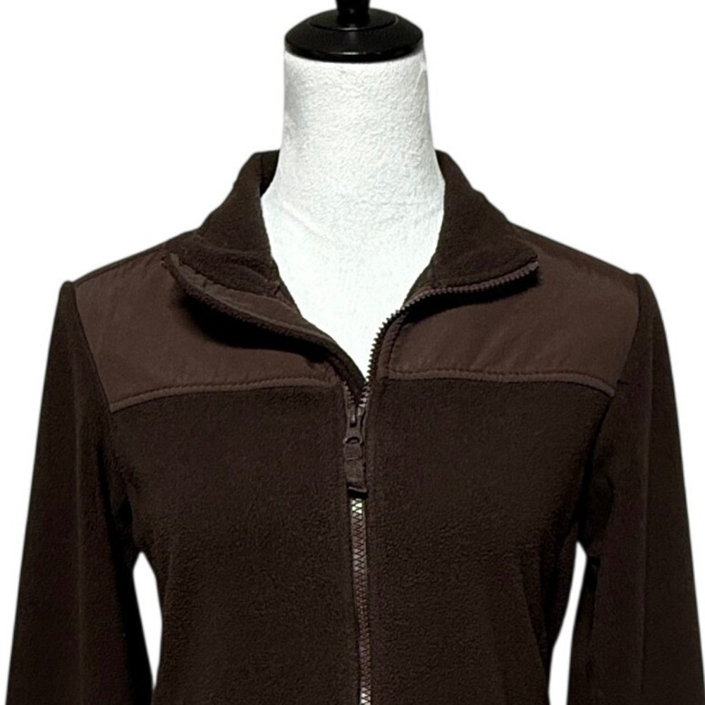 Aeropostale‎ Jacket Womens Medium Brown Fleece Full Zip Colorblock Cozy Warm